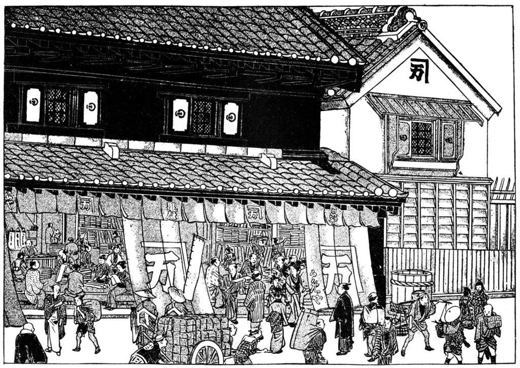 Detail of Merchant's store and fireproof warehouse, Edo period, Japan by Anonymous