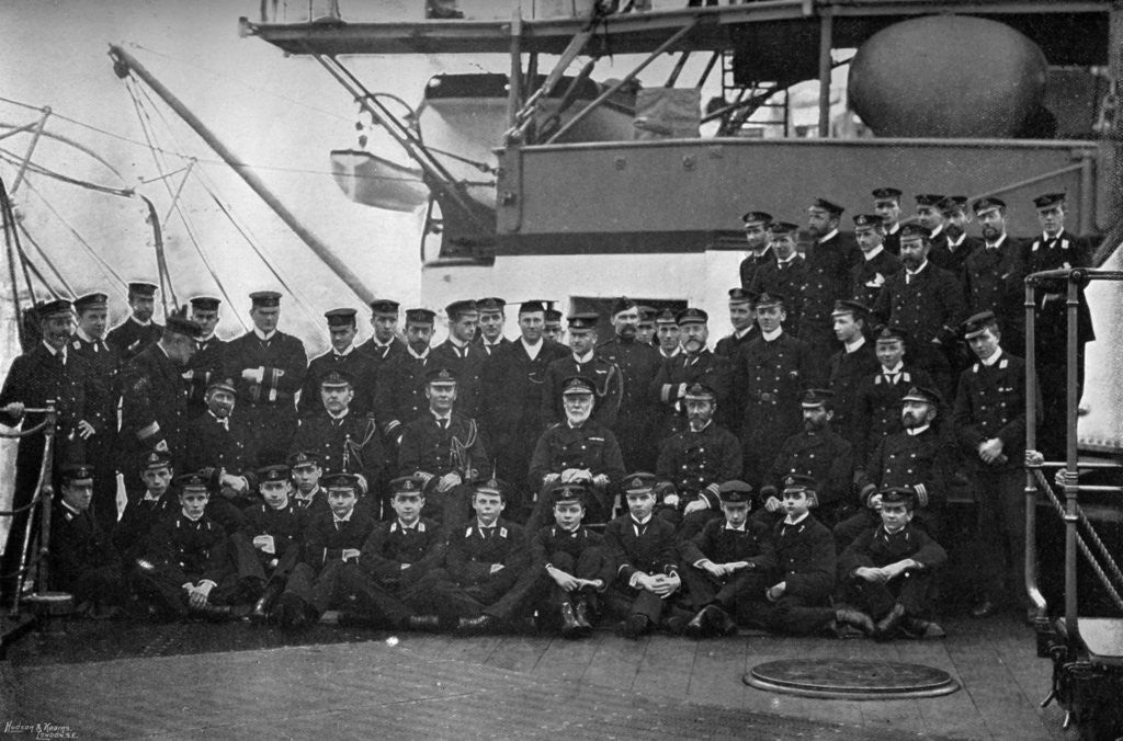 Detail of Admiral Lord Walter Kerr and his officers on the quarterdeck of his flagship, HMS Majestic by Gregory & Co