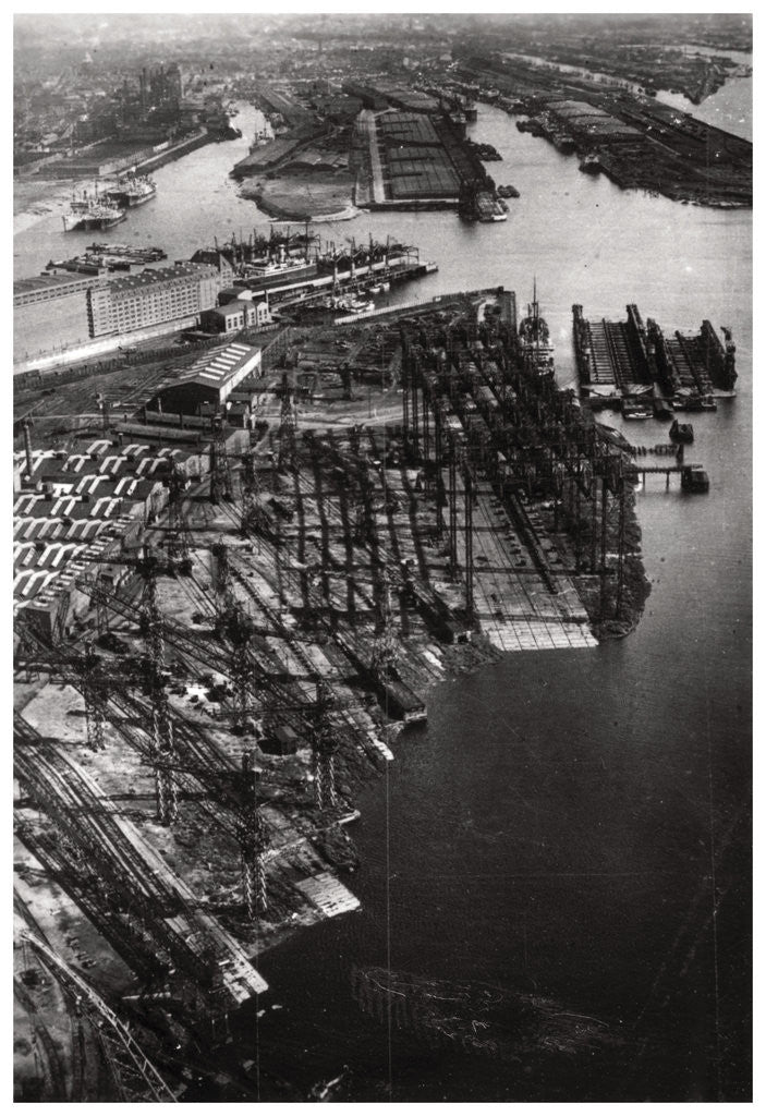 Detail of Aerial view of the Bremer Vulkan shipyard, Bremen, Germany, from a Zeppelin by Anonymous