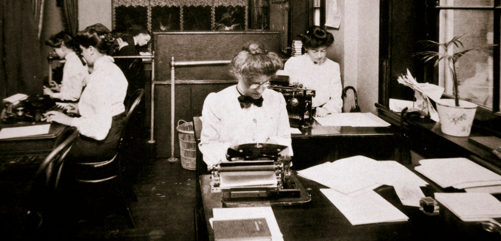 Detail of Women working in a typing pool by Anonymous