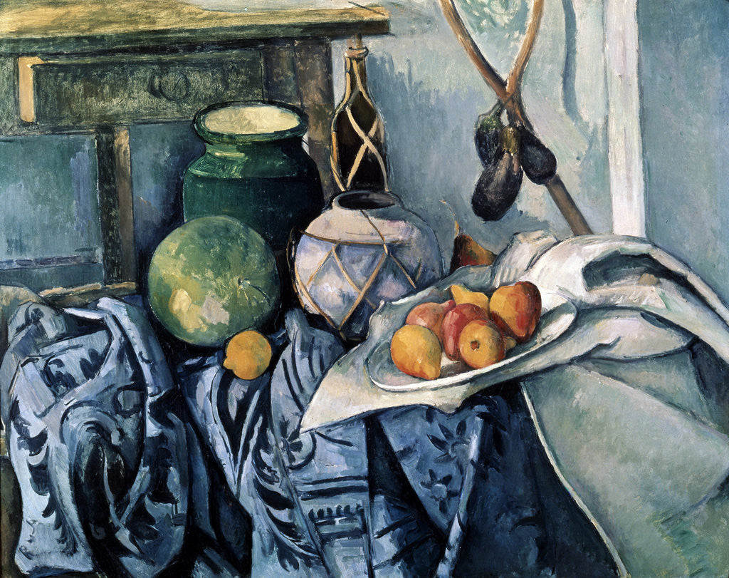 Detail of Still Life with a Flagon and Aubergines by Paul Cezanne