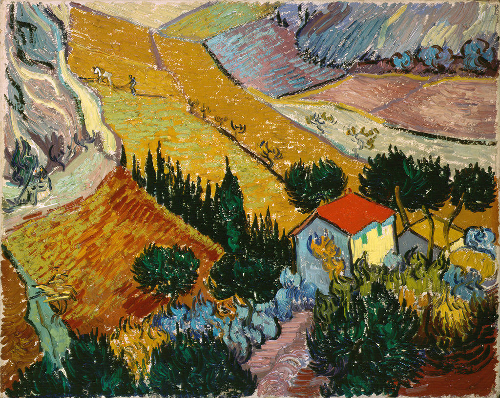 Detail of Landscape with House and Ploughman, 1889. by Vincent van Gogh