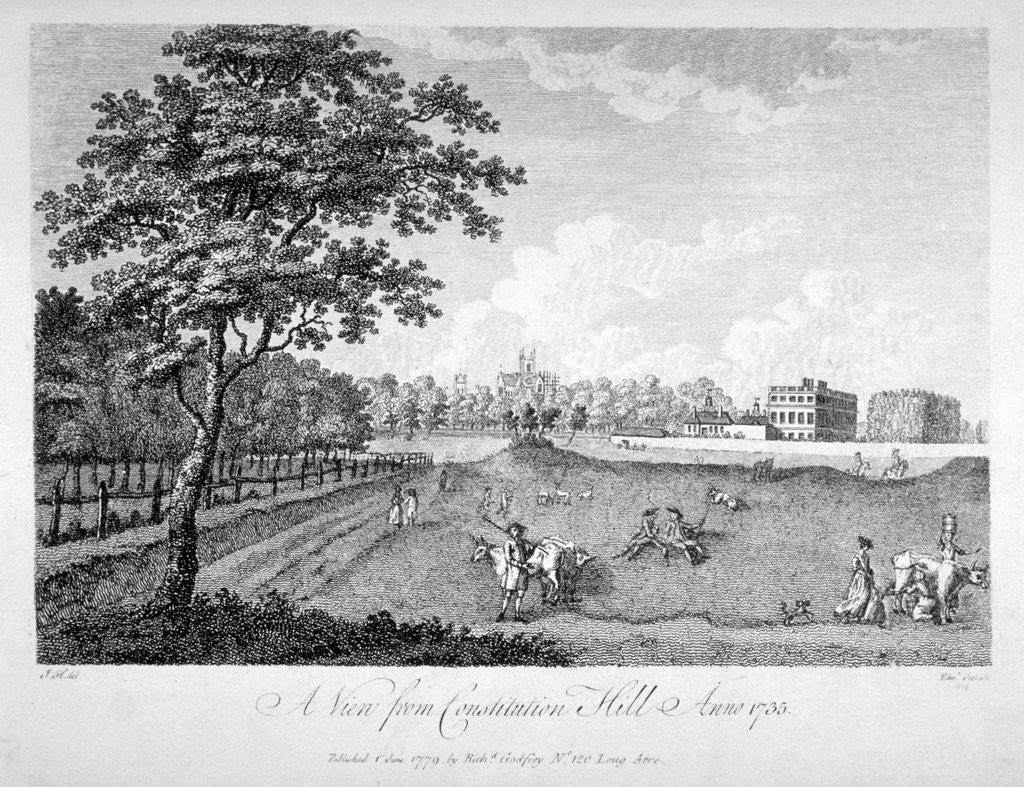 Detail of View of St James's Park from Constitution Hill, Westminster, London, 1735 (1779) by Edmund Scott