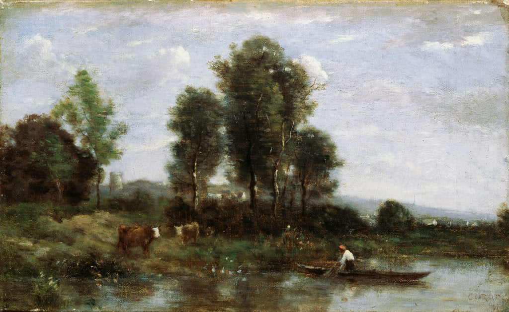 Detail of Landscape with a River, 19th century by Jean-Baptiste-Camille Corot