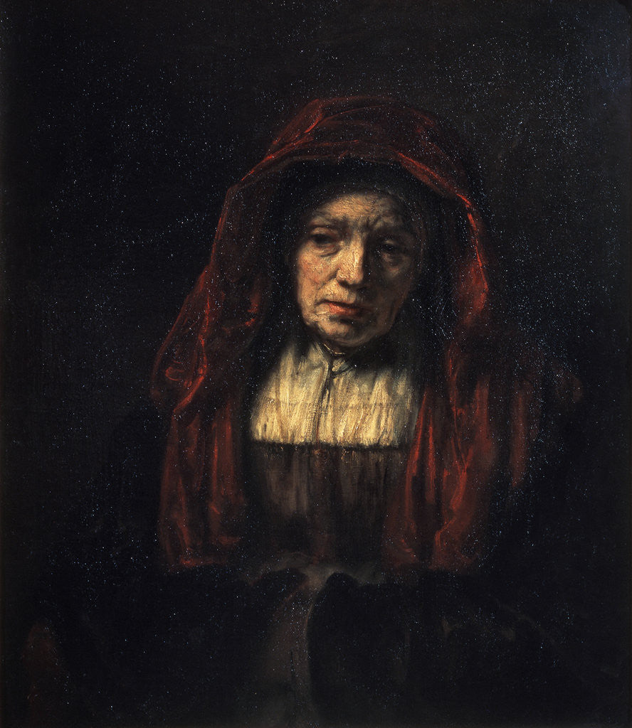 Detail of Portrait of an Old Woman by Rembrandt (Rembrandt van Rijn)