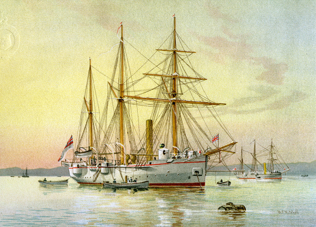 Detail of HMS Bramble, Royal Navy 1st class gunboat by William Frederick Mitchell