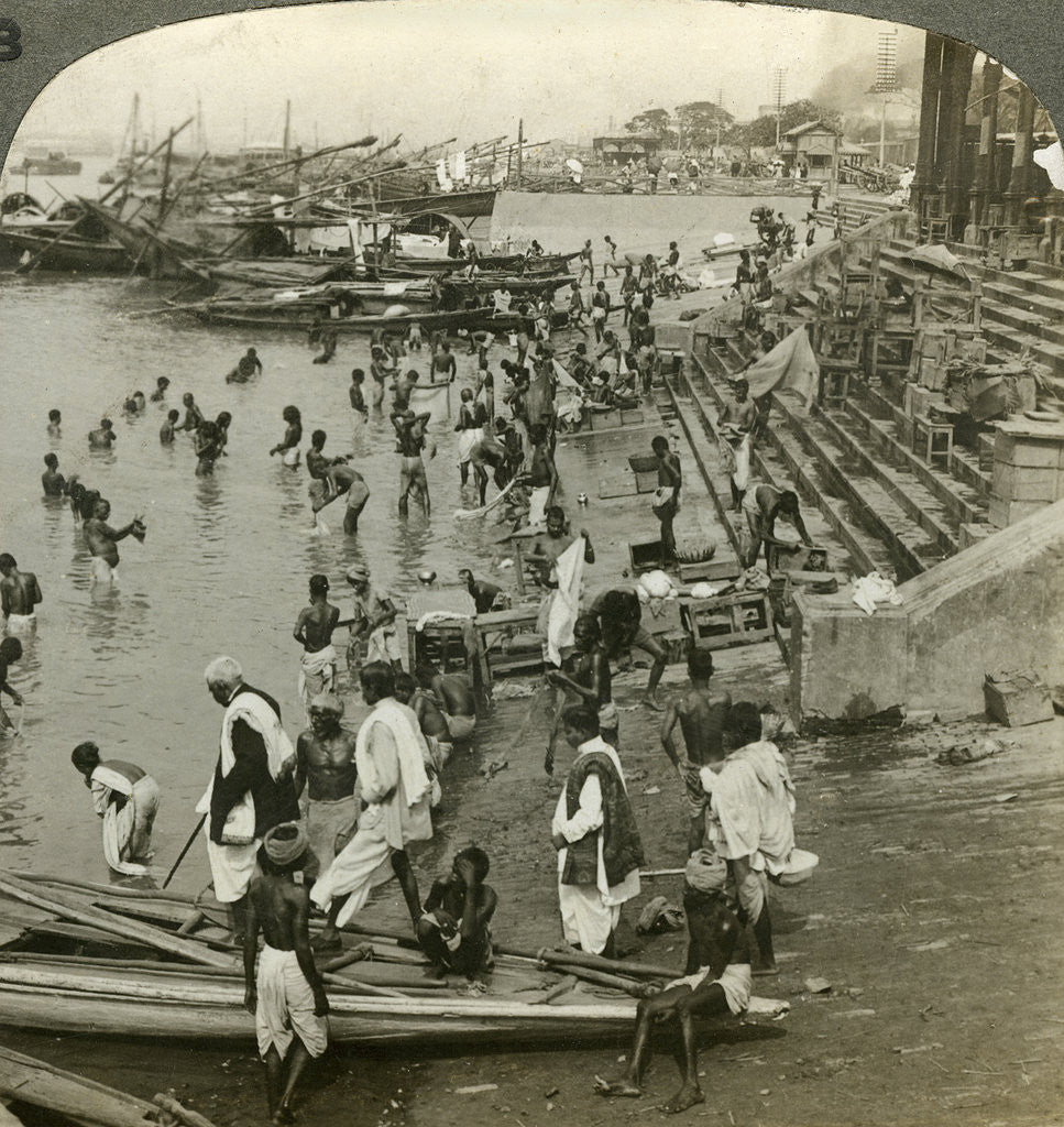 Detail of Bathing at a Ghat on the Ganges, Calcutta, India by Underwood & Underwood