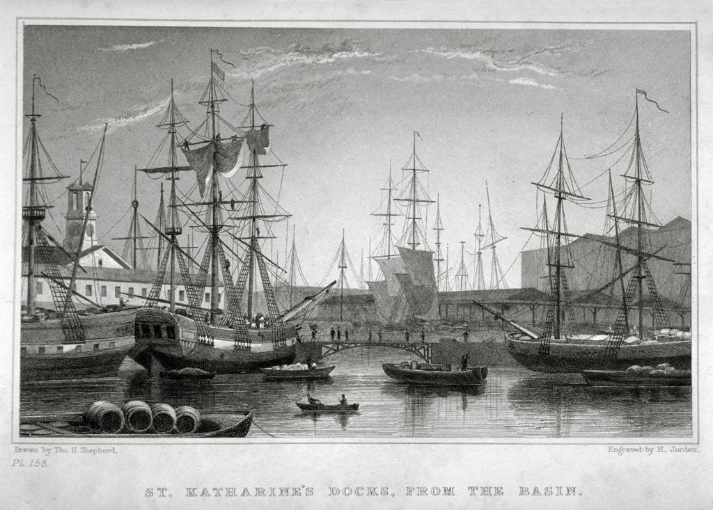 Detail of View of St Katharine's Dock from the basin, London by Henry Jorden