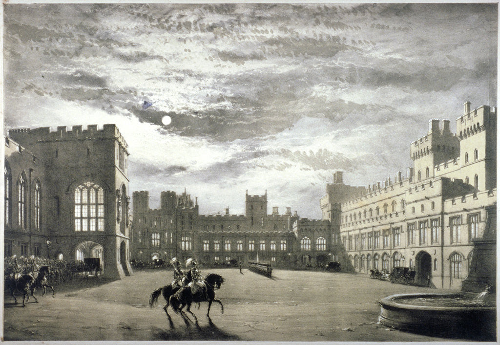 Detail of Moonlit view of the Upper Ward of Windsor Castle, Berkshire by Anonymous