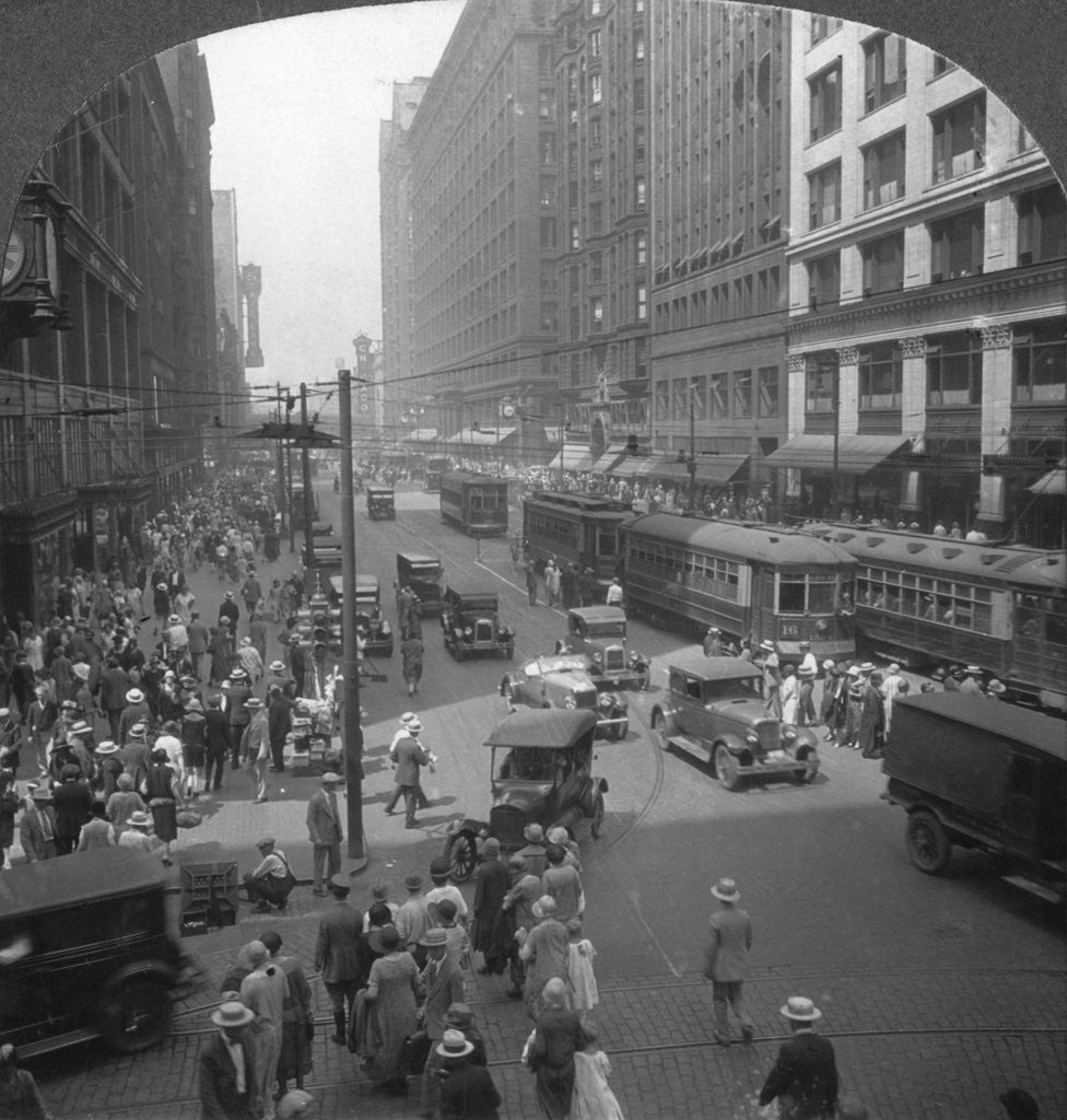 Detail of In the heart of the shopping district on State Street, Chicago, Illinois, USA by Keystone View Company