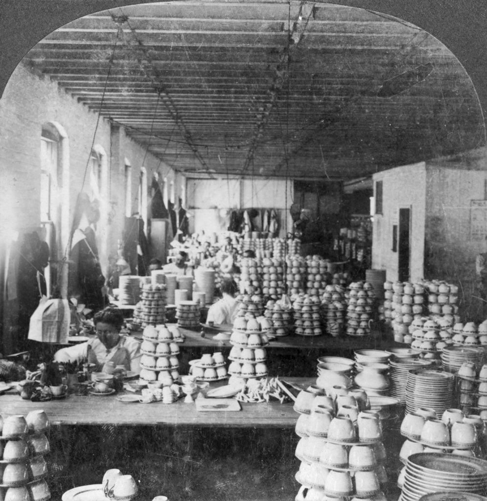 Detail of Artists decorating porcelain ware, Trenton, New Jersey, USA by Keystone View Company