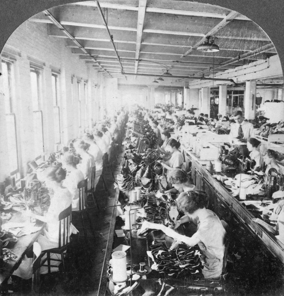 Detail of Sewing room in a large shoe factory, Syracuse, New York, USA by Keystone View Company