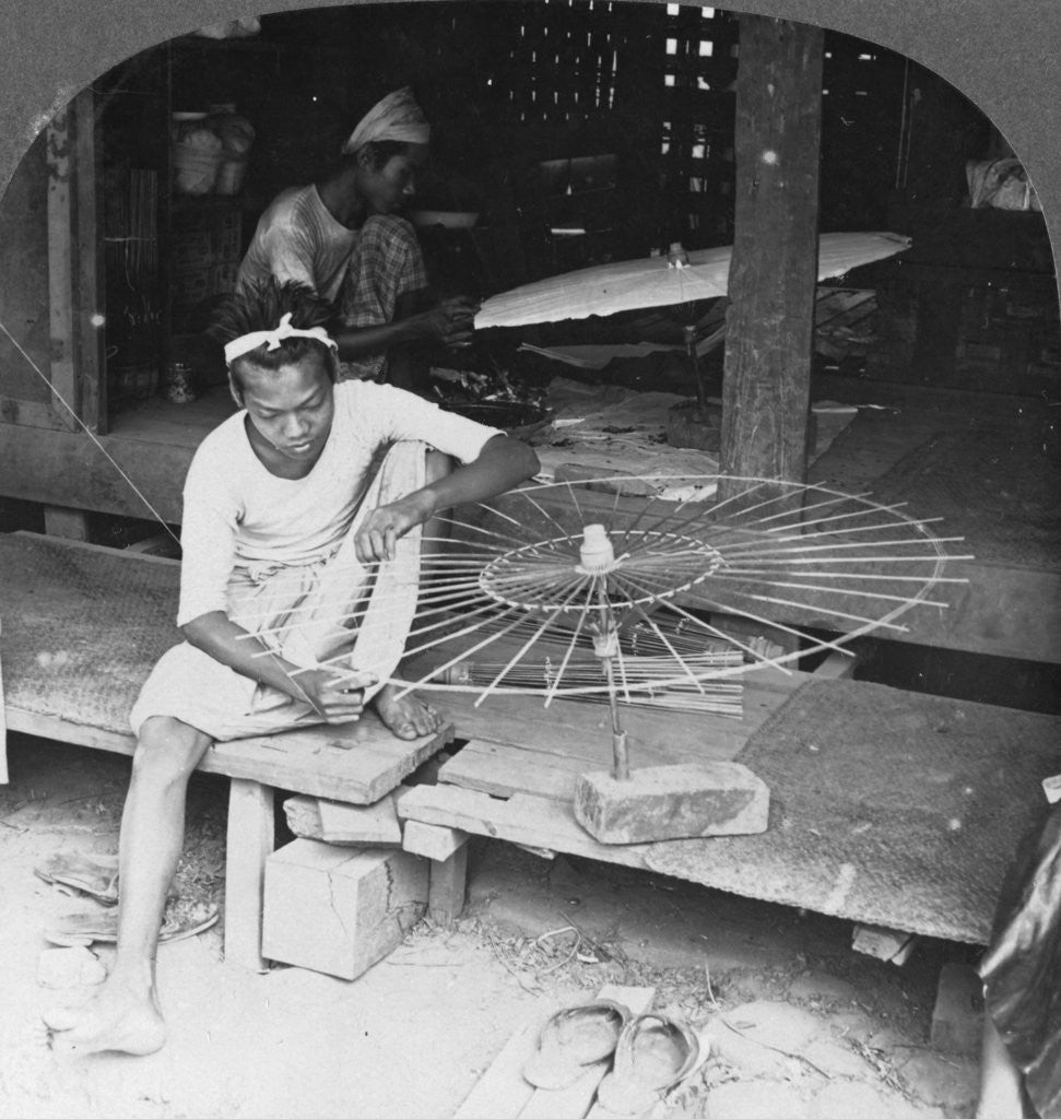 Detail of Boys making the native umbrella, Burma by Stereo Travel Co