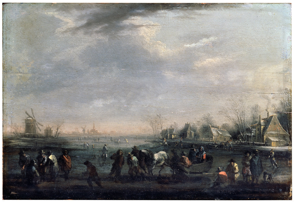 Detail of Winter Landscape with Skaters, late 17th or early 18th century by Peeter Bout