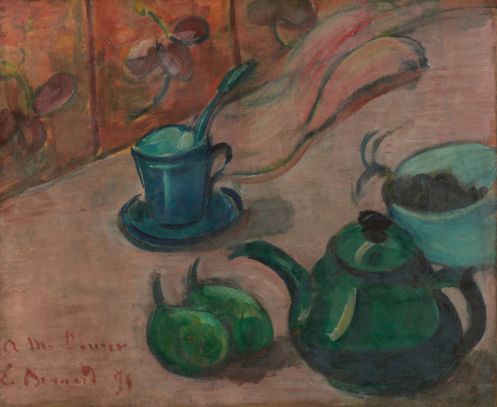 Detail of Still life with teapot, cup and fruit, 1890 by Émile Bernard