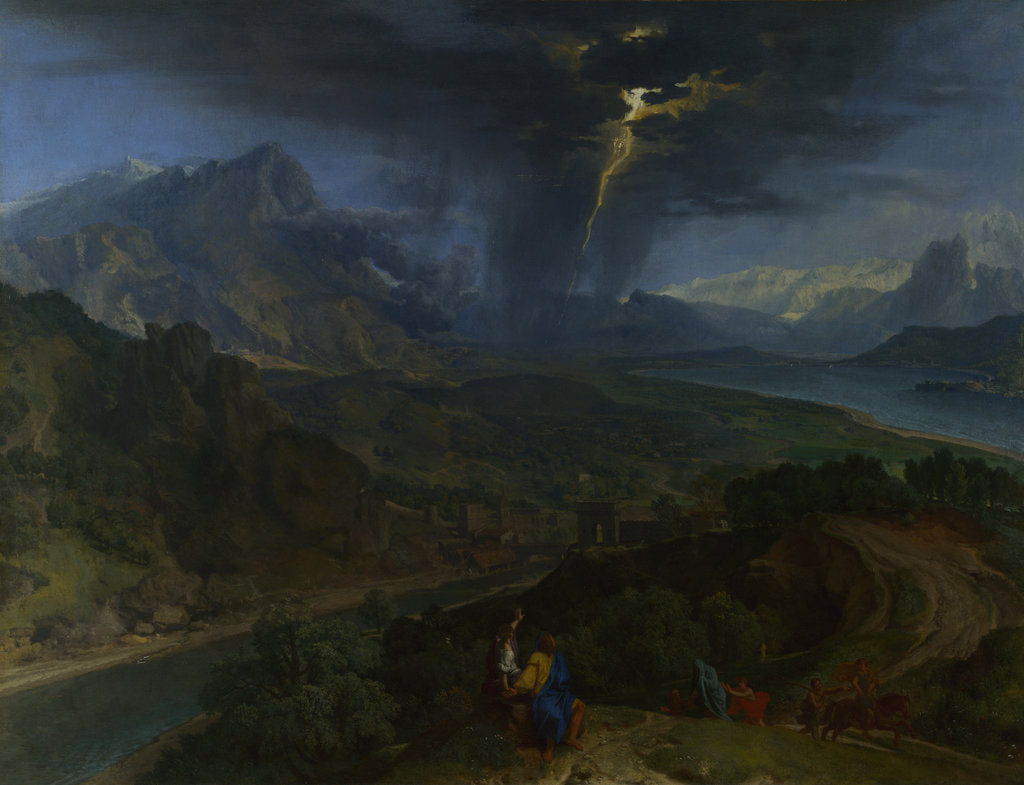 Detail of Mountain Landscape with Lightning, ca 1675 by Jean-François Millet the Elder