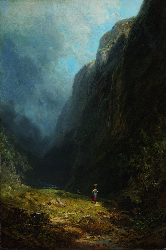 Detail of In the Alpine High Valley (Landscape with Mt. Wendelstein), c. 1871 by Carl Spitzweg