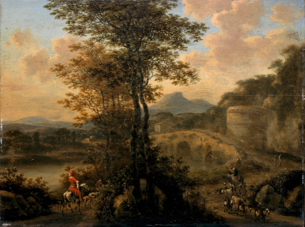 Detail of Italian River Landscape with Stone Bridge, 1650 by Willem de Heusch