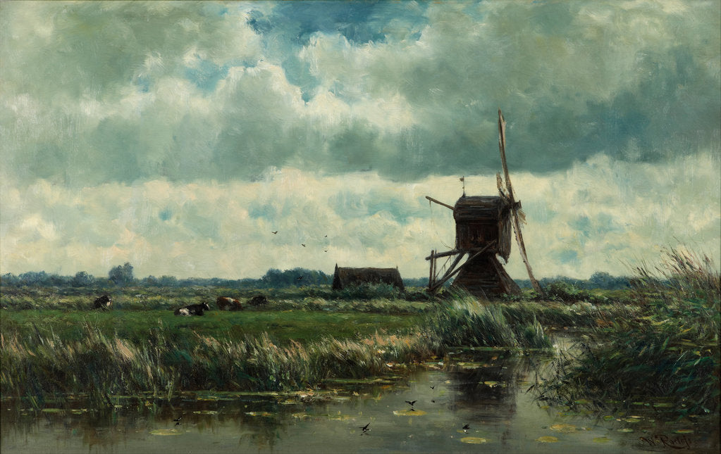 Detail of Polder landscape with windmill near Abcoude, c. 1870 by Willem Roelofs