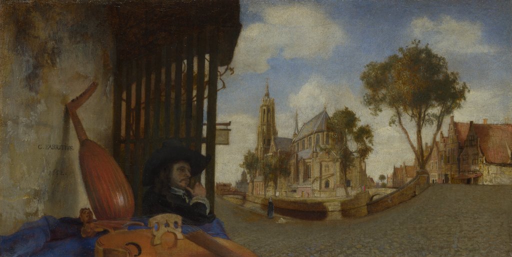 Detail of A View of Delft, with a Musical Instrument Sellers Stall, 1652 by Carel Fabritius