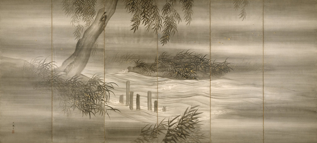 Detail of River Landscape with Fireflies, 1874 by Shiokawa Bunrin