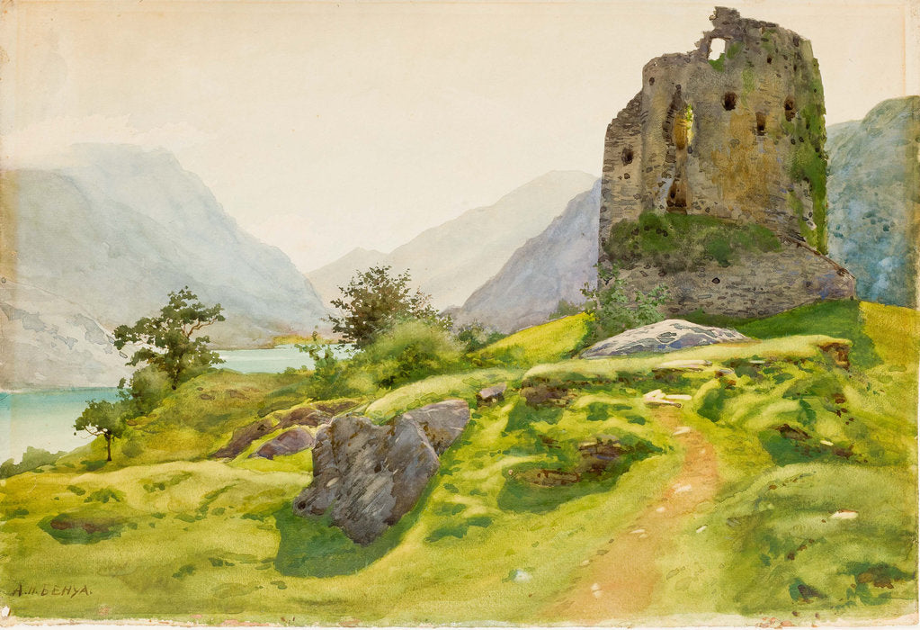 Detail of Mountain Landscape with Ruin by Albert Nikolayevich Benois