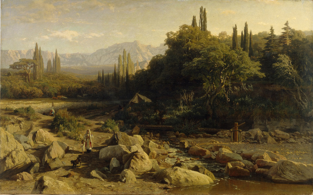 Detail of The Crimea. Mountain landscape with river, 1868 by Vladimir Donatovich Orlovsky