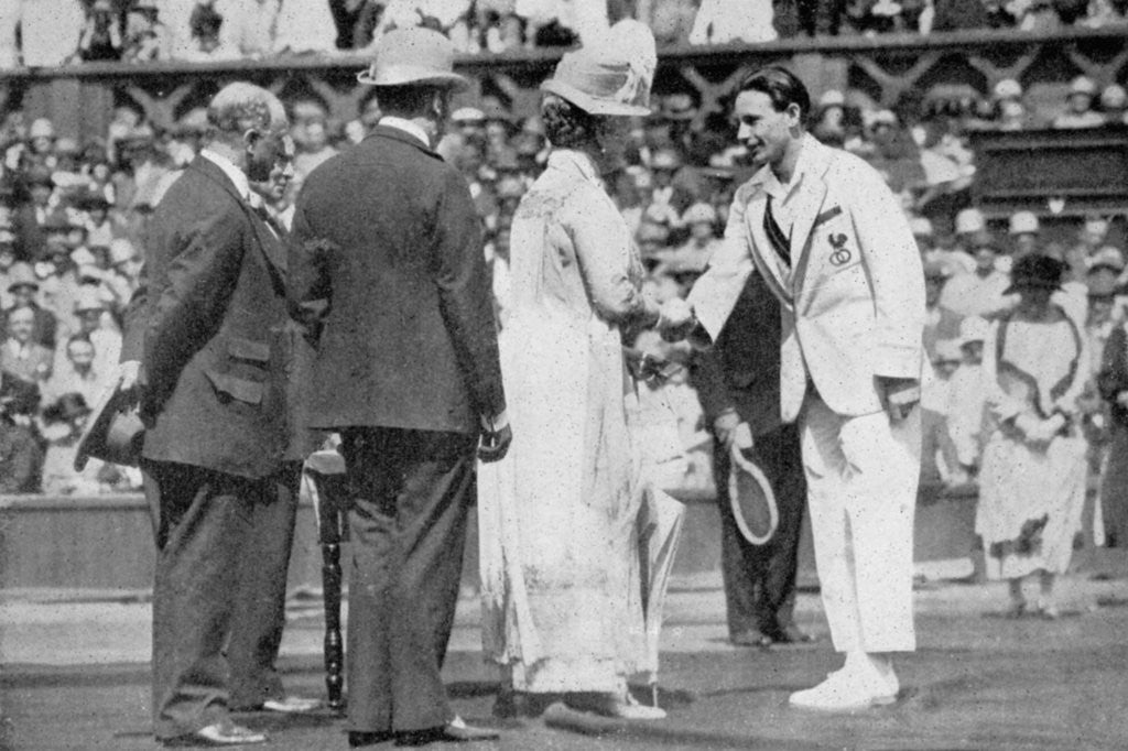 Detail of Jean Borotra receives his medal from Queen Mary on centre court by London News Agency