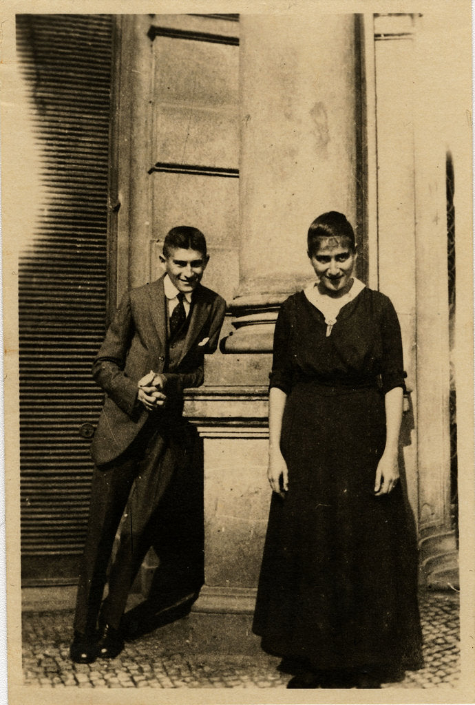 Detail of Franz Kafka with his sister Ottla before Oppelt House in Prague by Anonymous