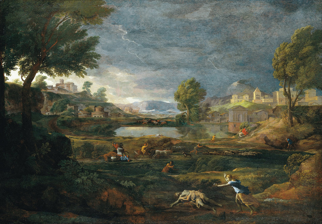 Detail of Landscape during a Thunderstorm with Pyramus and Thisbe by Nicolas Poussin