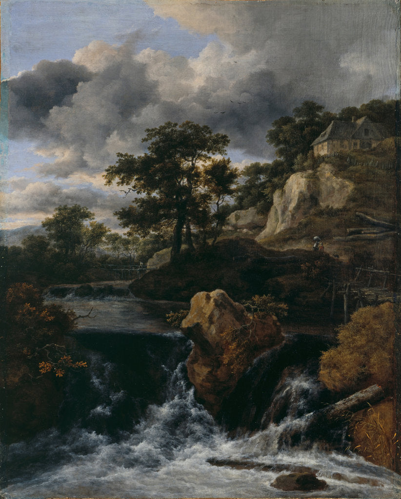 Detail of Hilly landscape with a waterfall by Jacob Isaacksz van Ruisdael