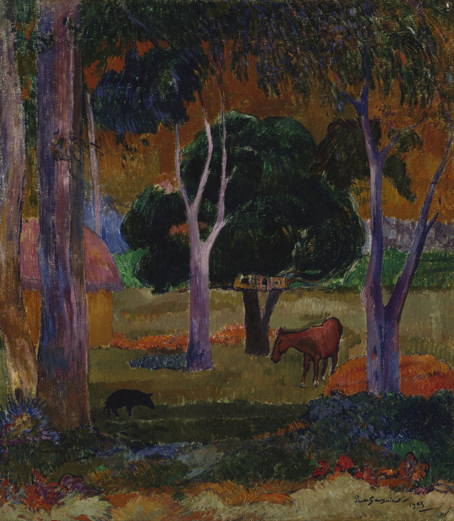 Detail of Hiva Oa (Landscape with a Pig and a Horse) by Paul Eugéne Henri Gauguin