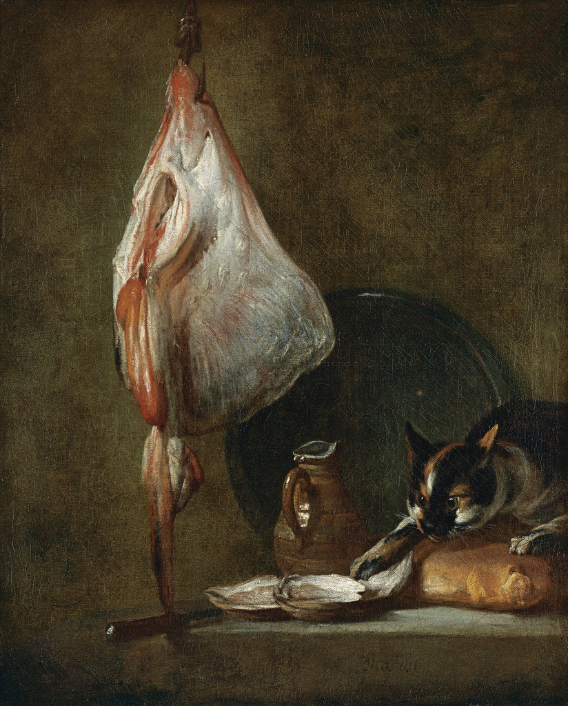 Detail of Still Life With Cat and Rayfish by Jean-Baptiste Siméon Chardin