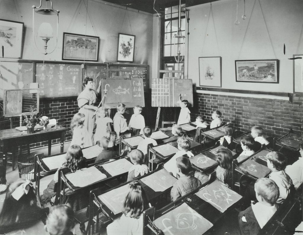 Detail of Classroom scene, Southfields Infants School, Wandsworth, London, 1907 by Unknown