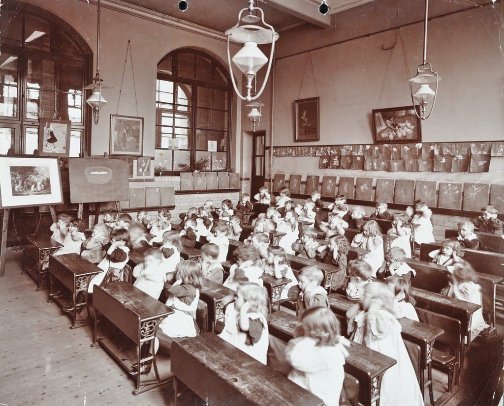 Detail of Classroom scene, Hugh Myddelton School, Finsbury, London, 1906 by Unknown