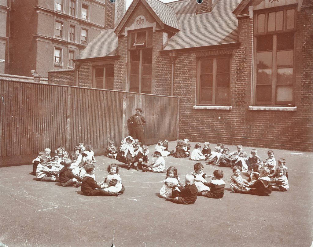 Detail of Playground scene, Hugh Myddelton School, Finsbury, London, 1906 by Unknown