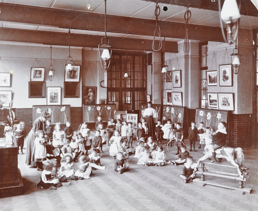 Detail of Playtime, John Ruskin School, Southwark, London, 1908 by Unknown