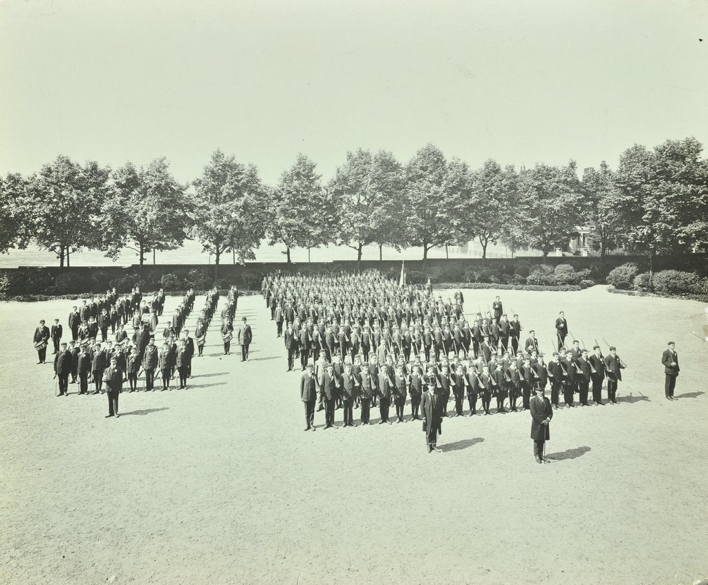 Detail of School cadet battalion on parade, Hackney Downs School, London, 1911 by Unknown