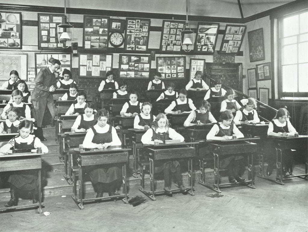 Detail of Girls in a classroom, Tollington Park Central School, London, 1915 by Unknown