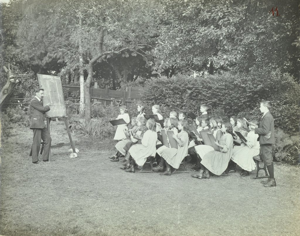 Detail of Arithmetic lesson in the garden, Birley House Open Air School, London, 1908 by Unknown