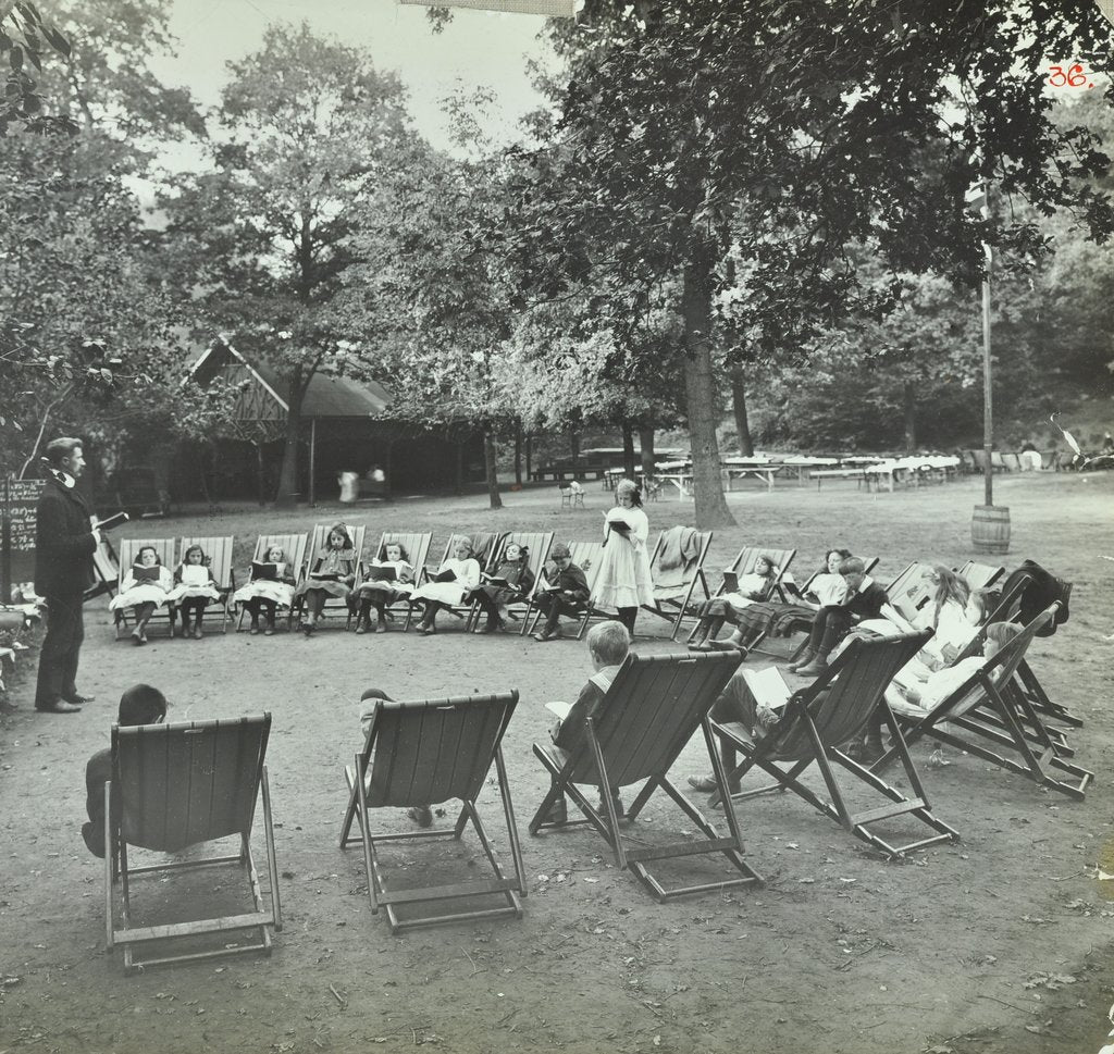 Detail of Reading lesson outside, Bostall Woods Open Air School, London, 1907 by Unknown