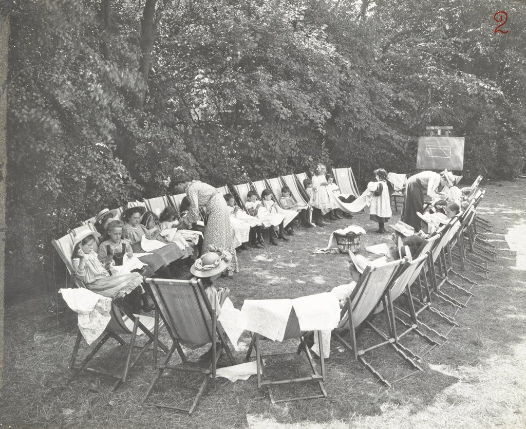 Detail of Needlework lesson, Montpelier House Open Air School, London, 1908 by Unknown