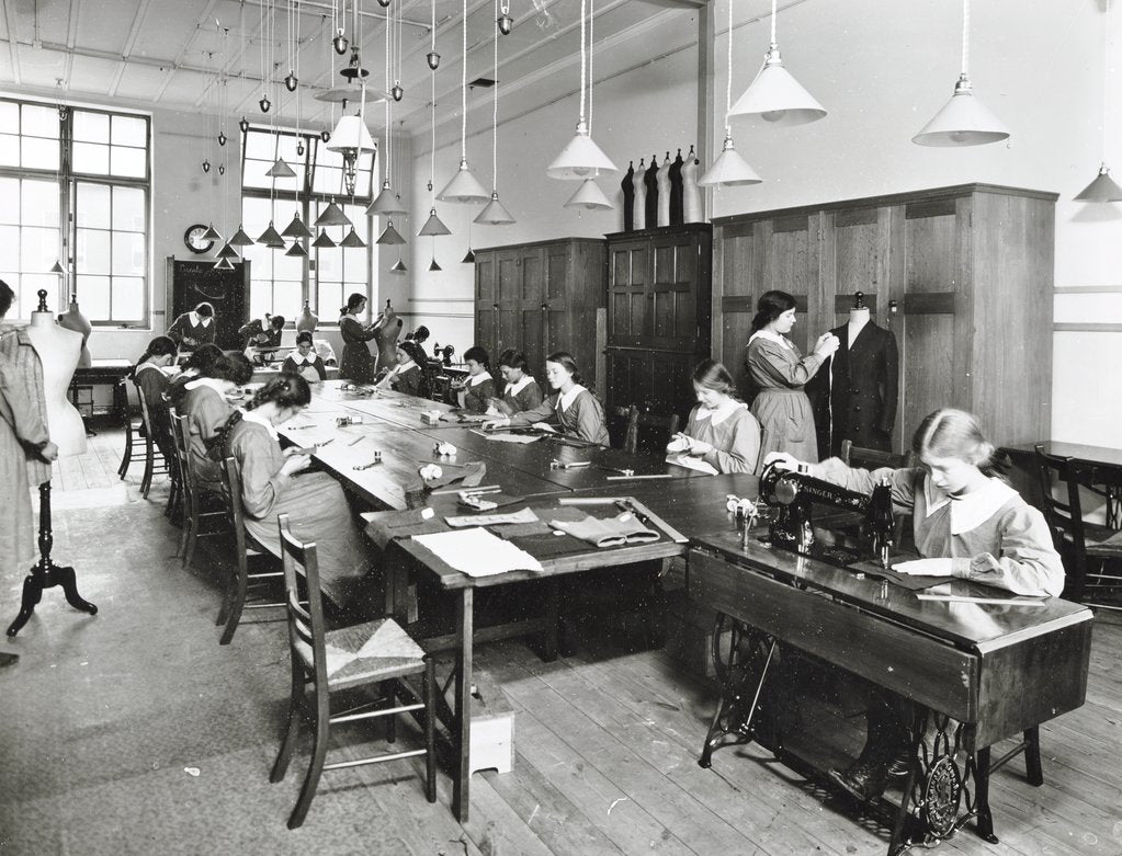 Detail of Tailoring class, Barrett Street Trade School for Girls, London, 1915 by Unknown