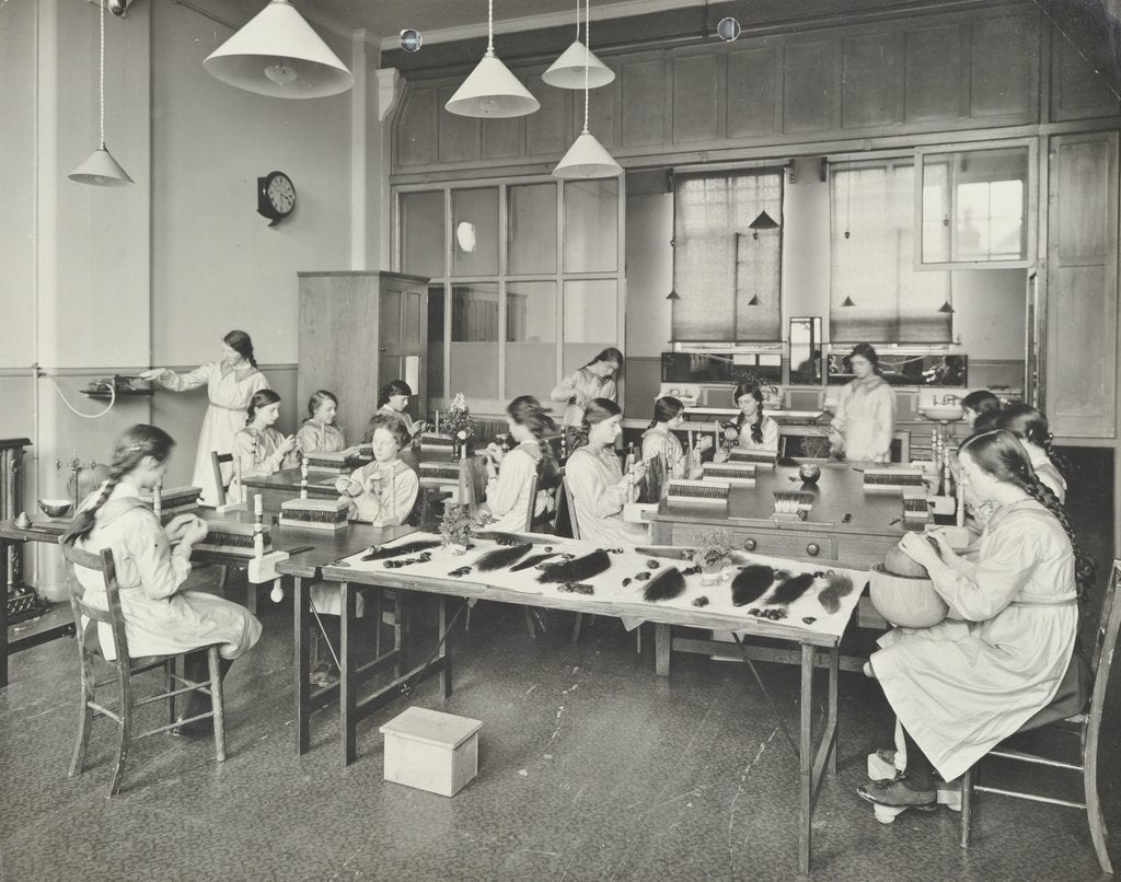 Detail of Hair dressing class, Barrett Street Trade School for Girls, London, 1915 by Unknown