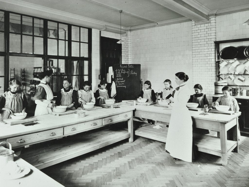 Detail of Student teacher in a cookery lesson, Battersea Polytechnic, London, 1907 by Unknown