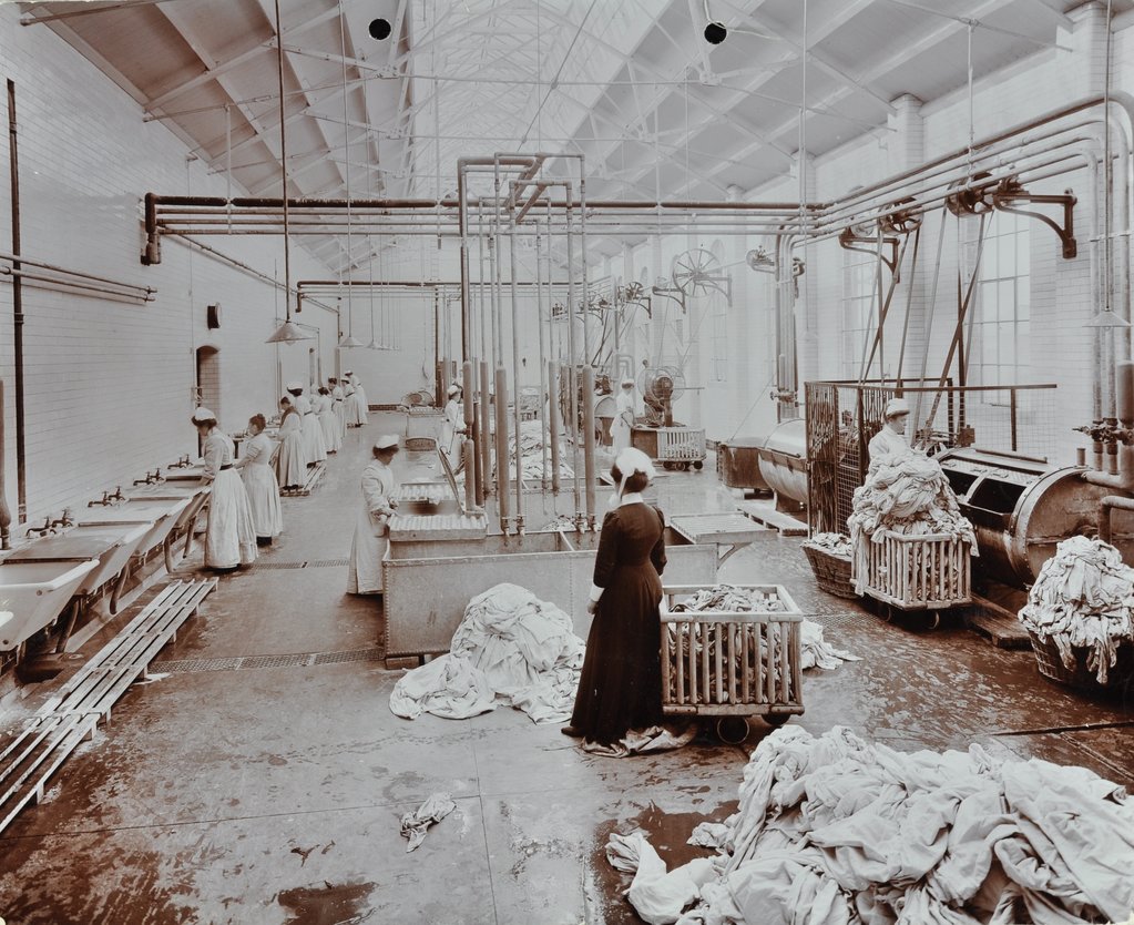 Detail of The laundry room, Long Grove Hospital, Surrey, 1910 by Unknown