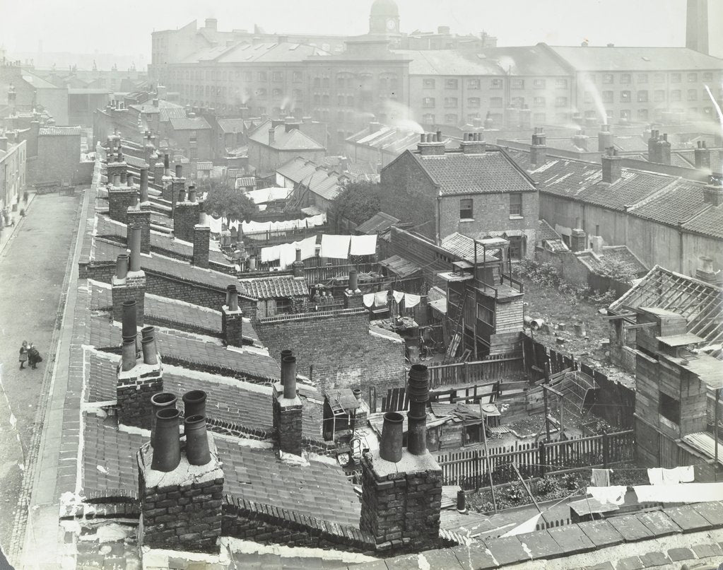 Detail of View across roof tops to Pink's Factory, Tabard Street, Southwark, London, 1916 by Unknown