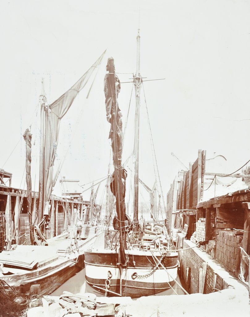 Detail of Sailing barges, Battersea, London, 1906 by Unknown