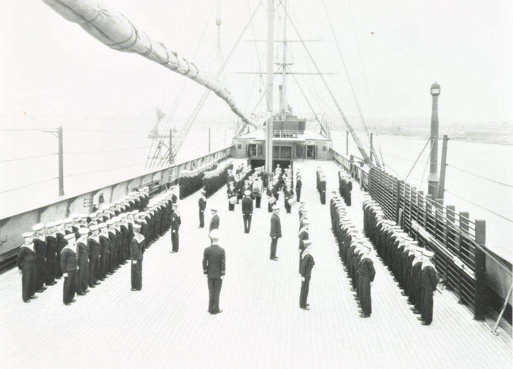 Detail of The 'Exmouth' training ship, River Thames, London, 1937 by Unknown