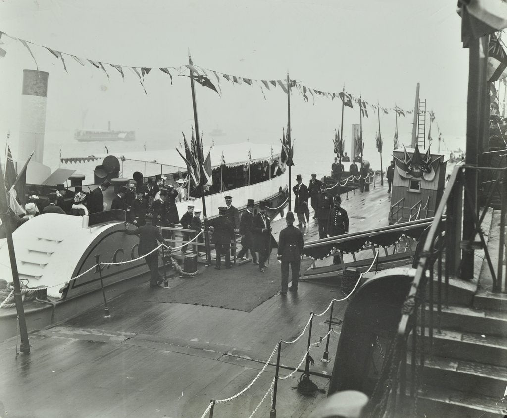 Detail of The Prince of Wales inaugurating the London Steamboat Service, River Thames, London, 1905 by Unknown